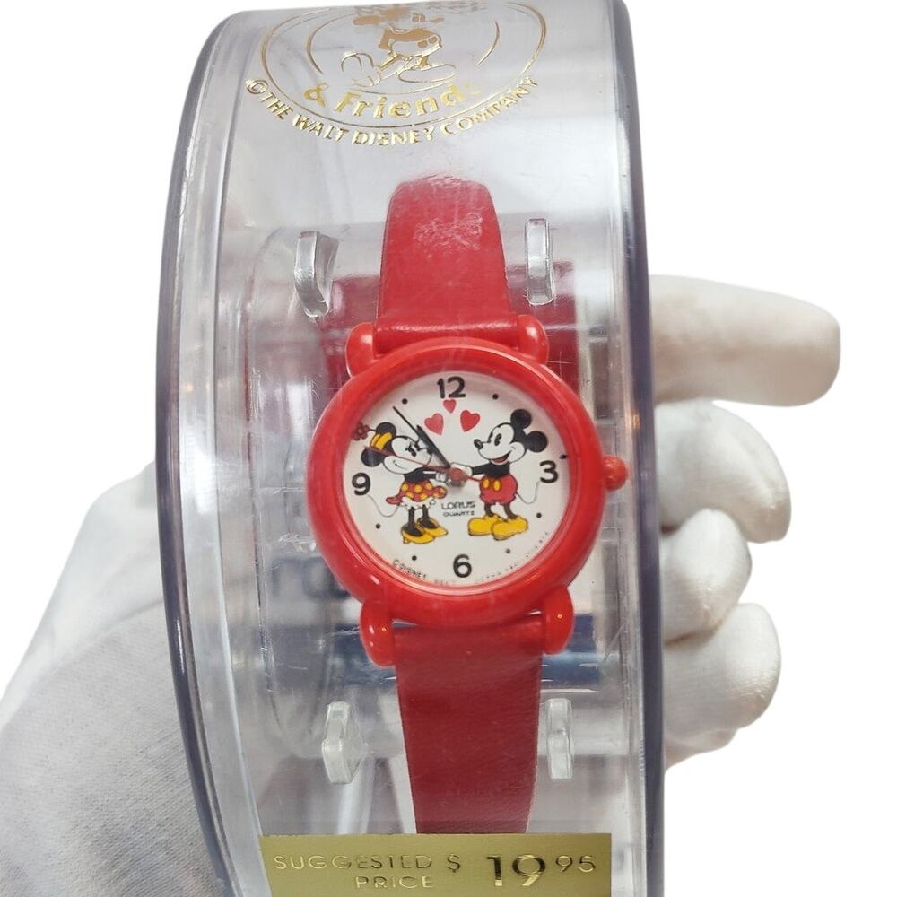 Vintage Mickey Mouse Minnie Lorus Watch w Box Red